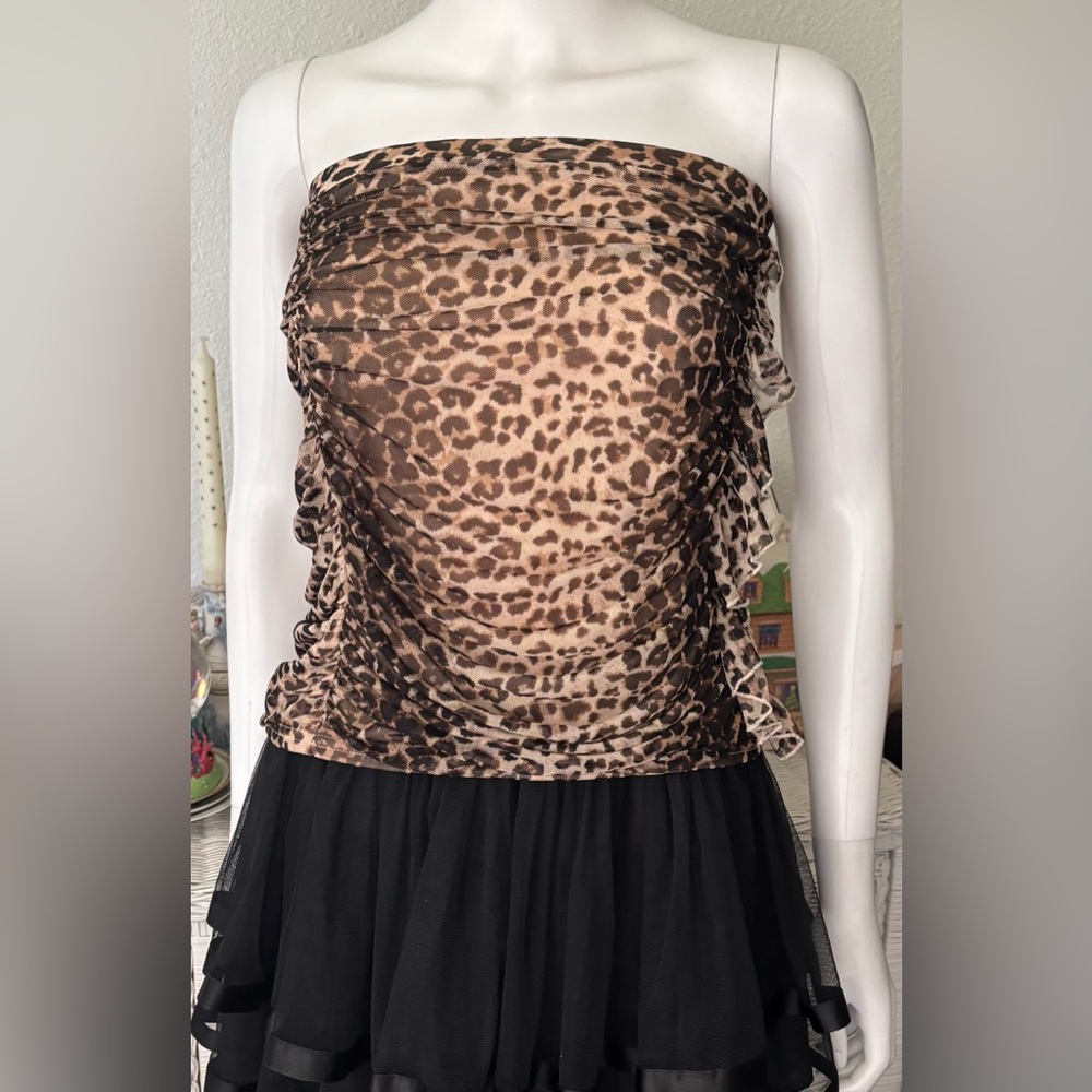 Aqua Dual Purpose Tube Top Skirt or Ruched Leopard Print Brown & Black Size XS